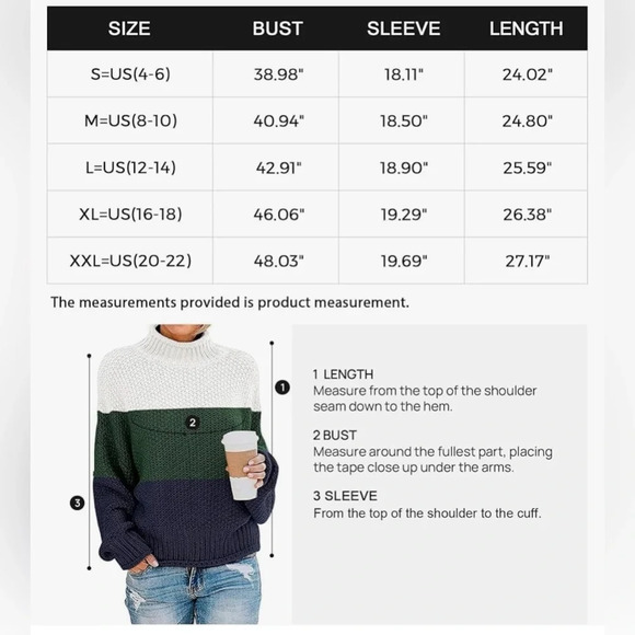 NWT Women’s 3 Tone Oversized Chunky Sweater Loose Fitting Casual Knit Pullover - Picture 6 of 6